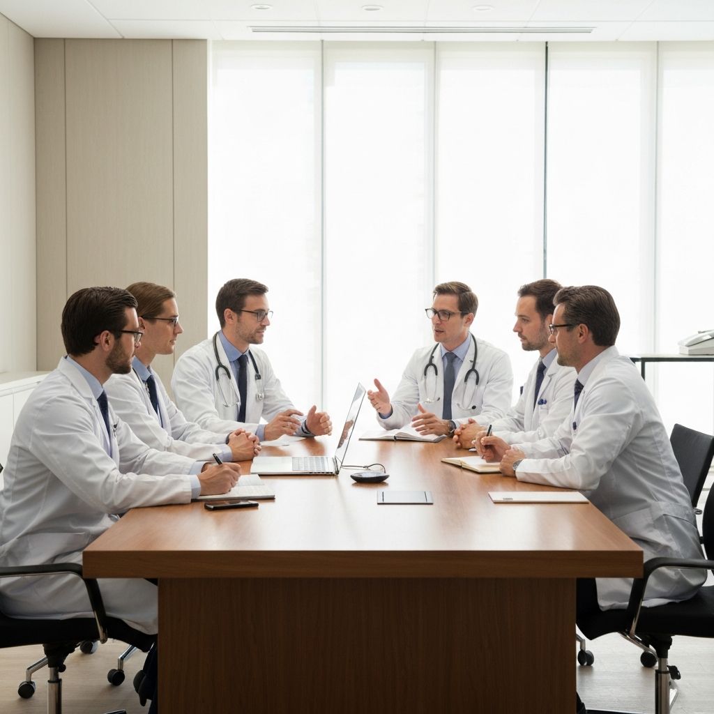 Healthcare professionals collaborating in a modern office